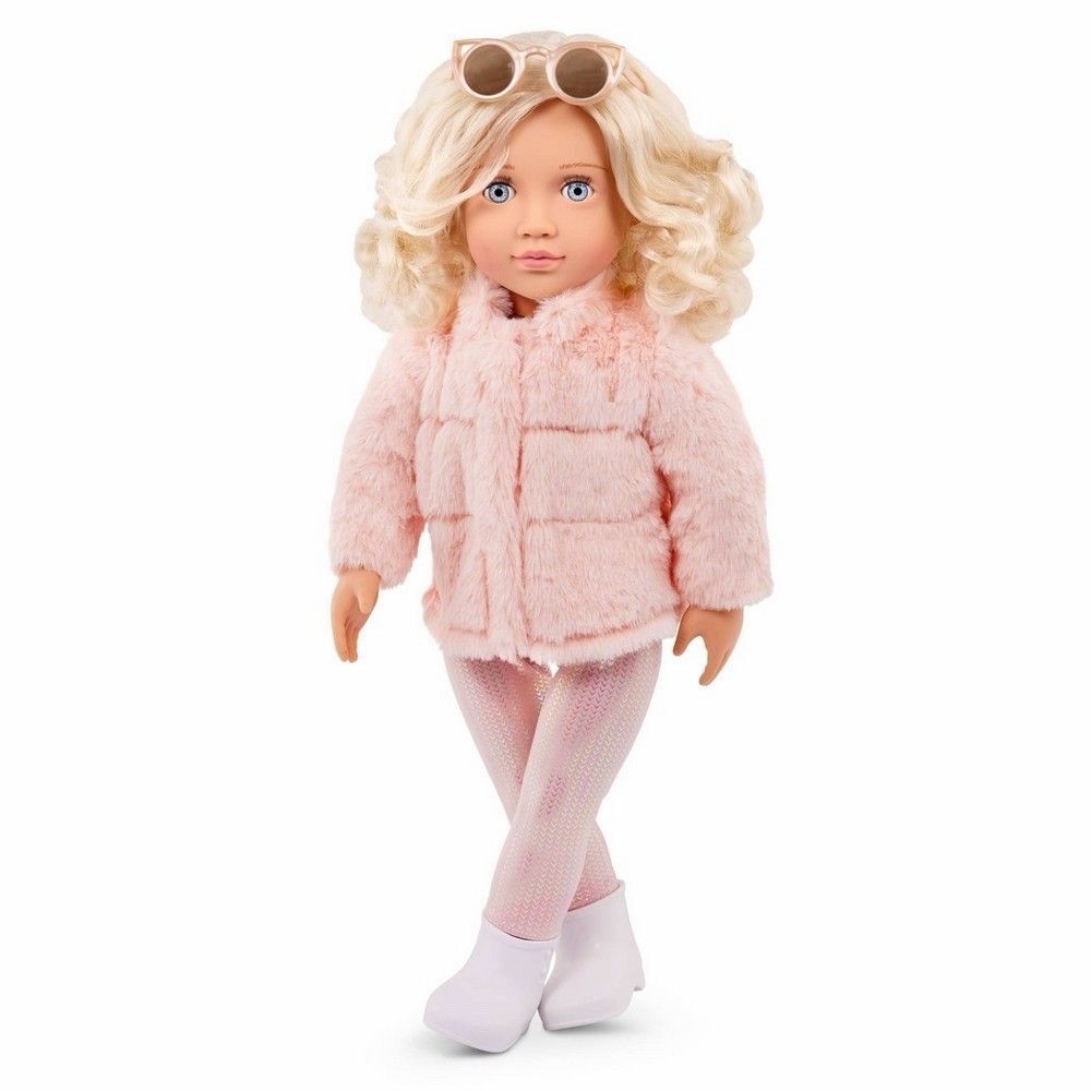 Our Generation Ava 18" Fashion Doll Pink Faux Fur Coat Outfit New